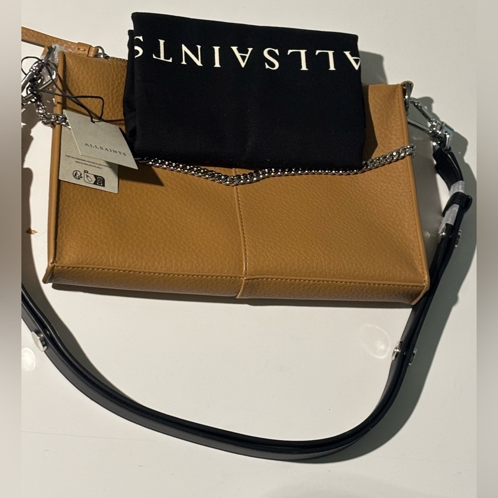 ALL SAINTS TAN & BROWN LEATHER EVE CROSSBODY BAG, NWT - Picture 6 of 6